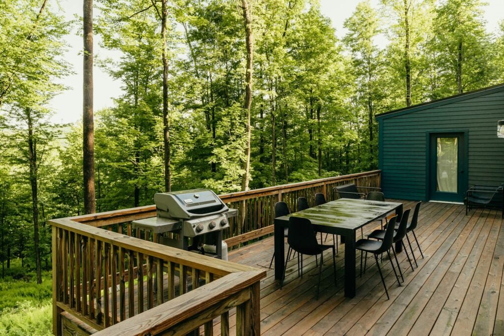 Cabin deck in the woods