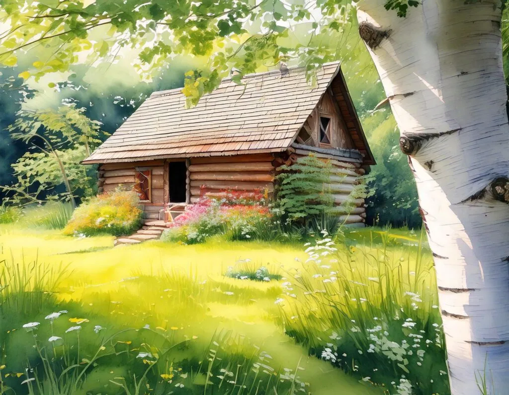 An artist waterclor of the fillmore cabin
