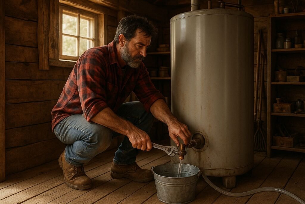 Man draining water from tank.