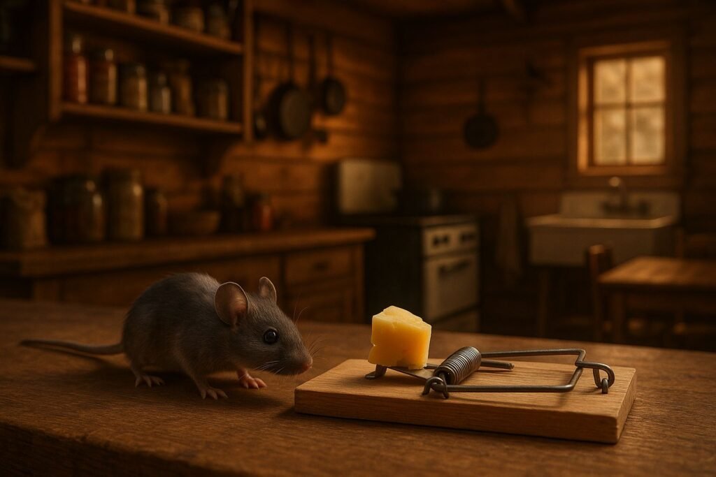 Mouse near cheese and trap