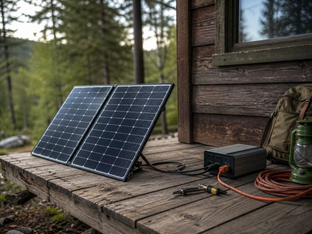 Solar panels on cabin deck