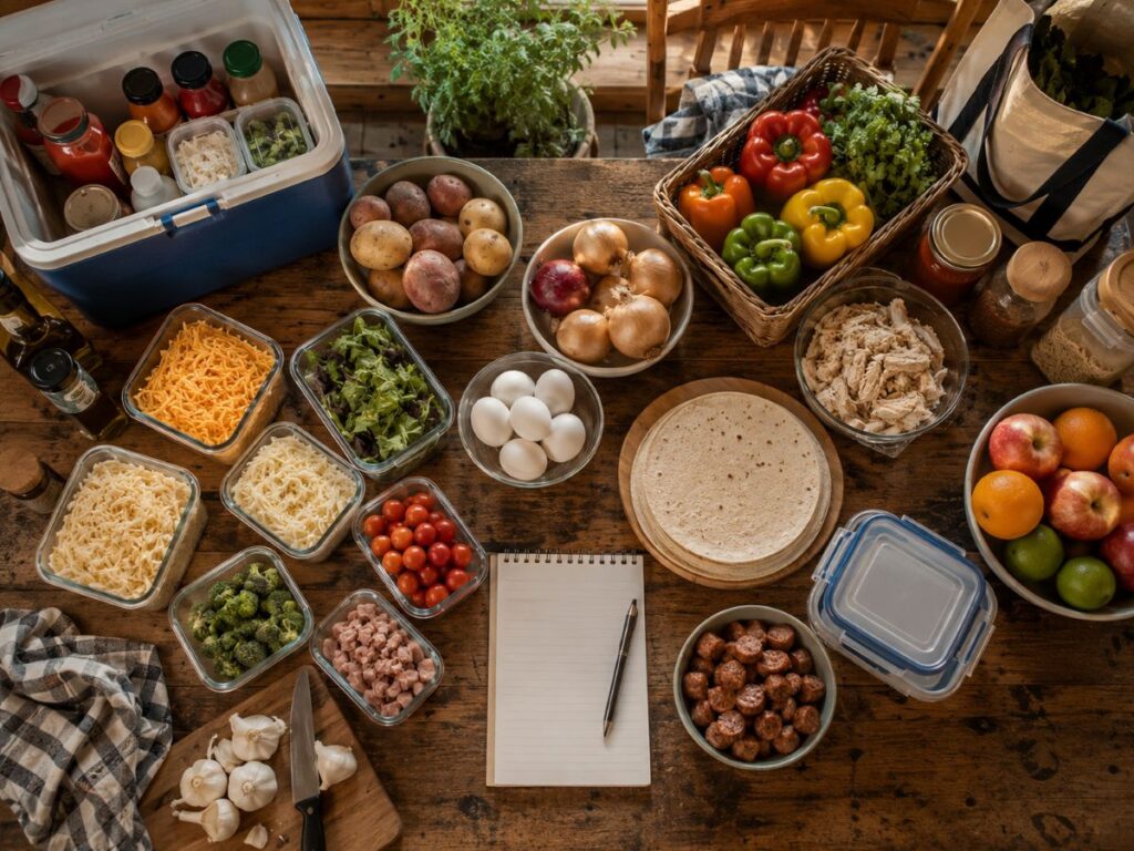 Share the work without calling a meeting

prompt:
create a candid professional photograph of several generations sharing kitchen duties at a great lakes cabin. One adult tends the grill outside, another cuts watermelon, children set the table, and a grandparent packs leftovers into containers. Everyone appears relaxed and engaged rather than posed. Show a bright kitchen opening onto a deck with lake water beyond, natural summer light, subtle humor through realistic family interaction, organized activity, warm editorial lifestyle photography, 4:3 aspect ratio. No text, logos or watermarks.
