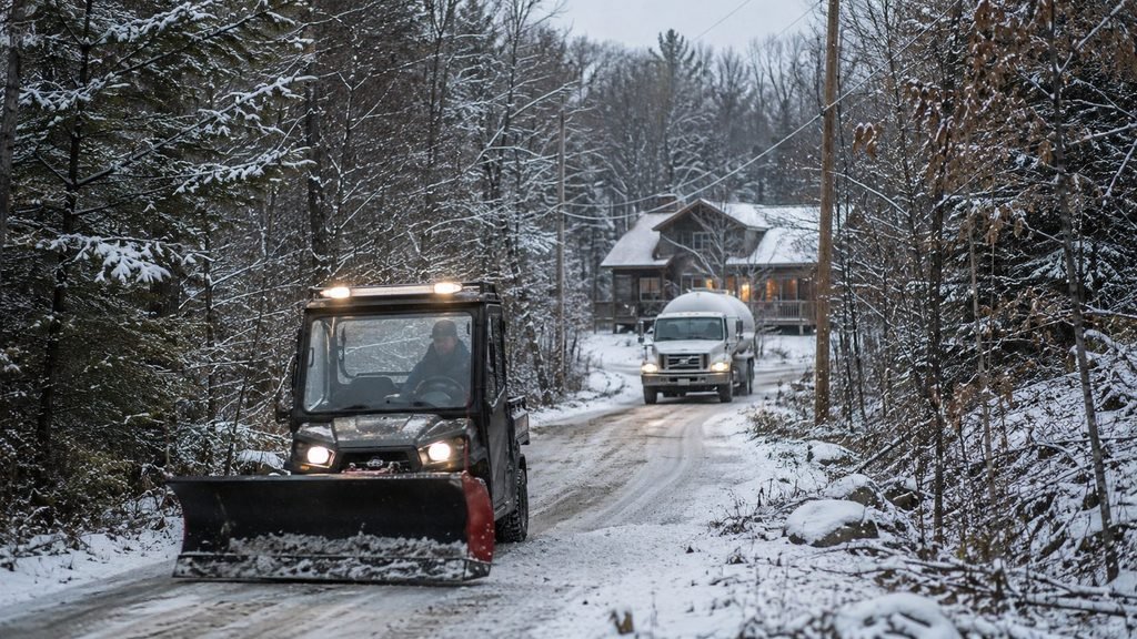 Snow plow clearing a winter road