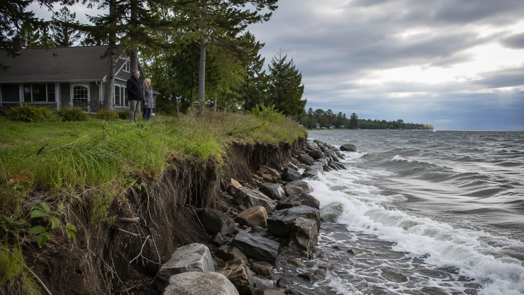 Eroding shoreline near a house.