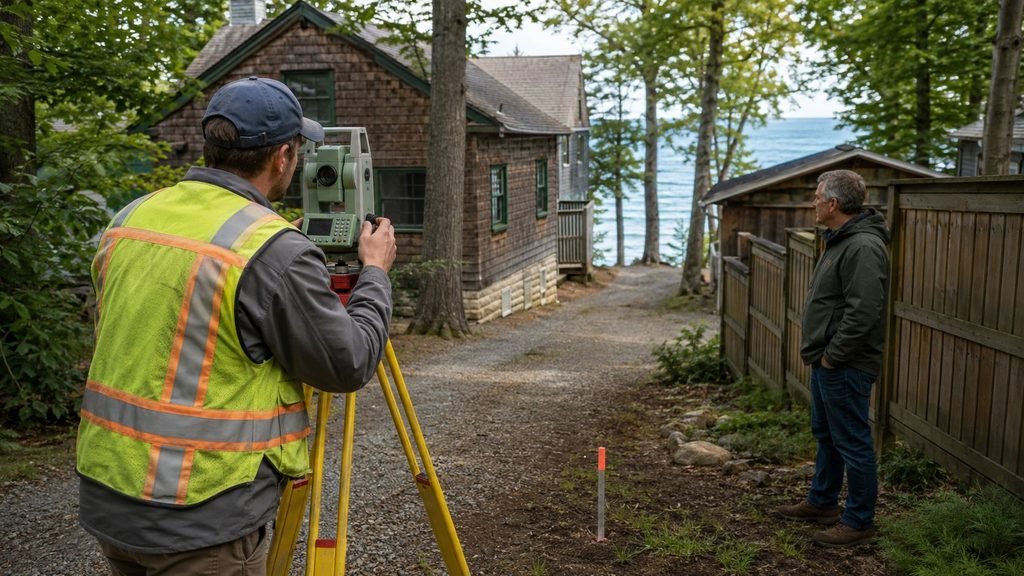Surveyor measuring near a house